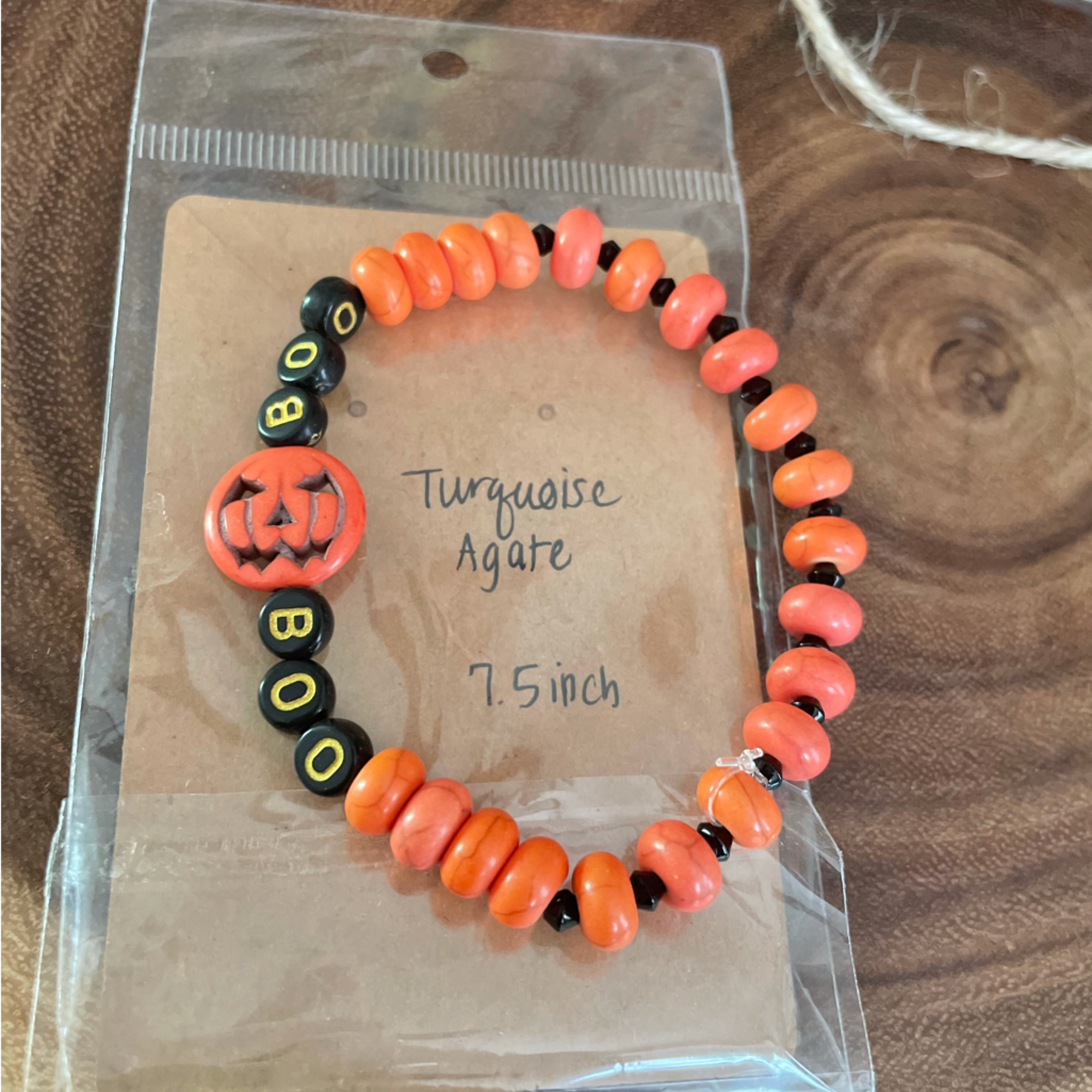 New Hallo-Boo Custom Peaced By Alise Bracelet Black-Orange Turquoise Agate Fun